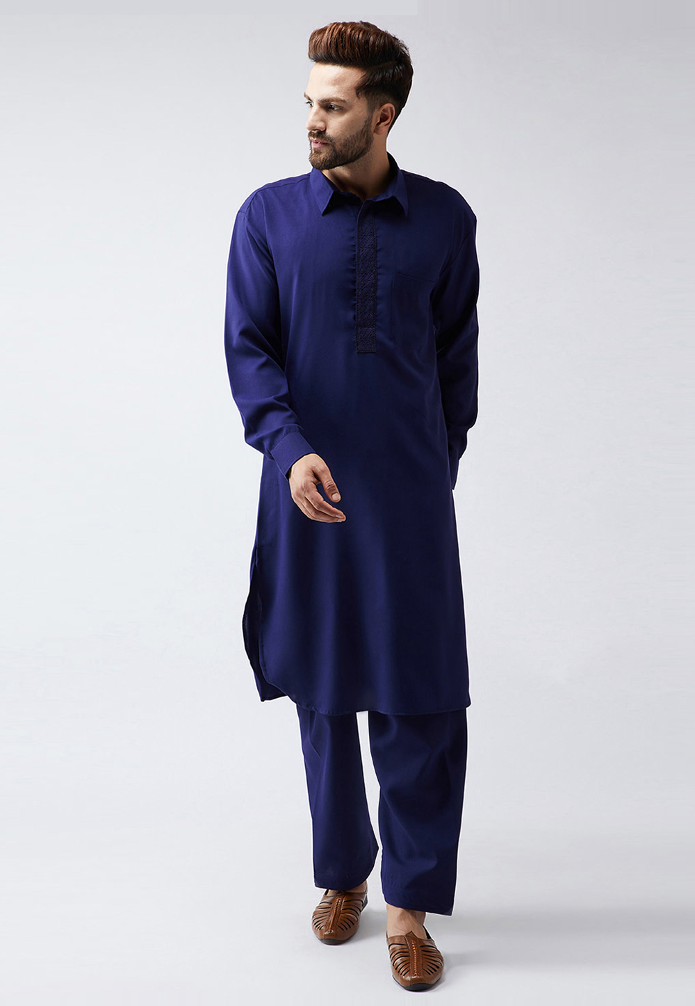 Blue Rayon Readymade Pathani Suit 213625