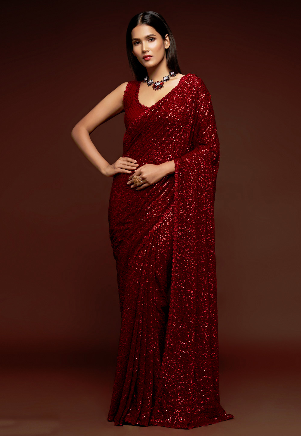 Maroon Georgette Saree With Blouse 234305