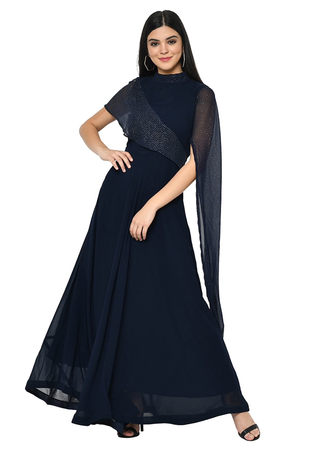 Navy Blue Georgette Designer Gown 207350