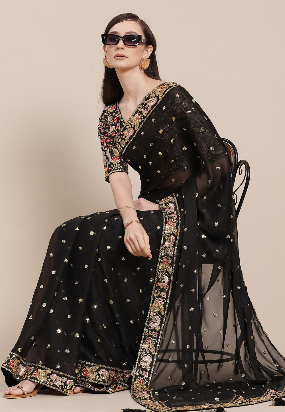Black Silk Saree With Blouse 239218