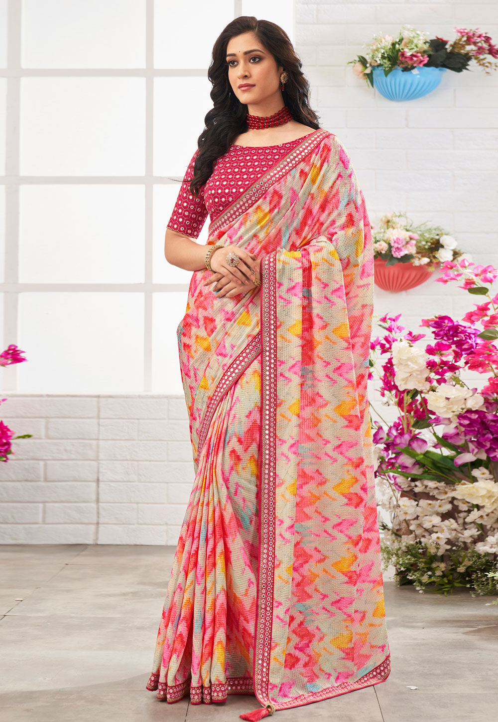 Pink Chinon Saree With Blouse 247250