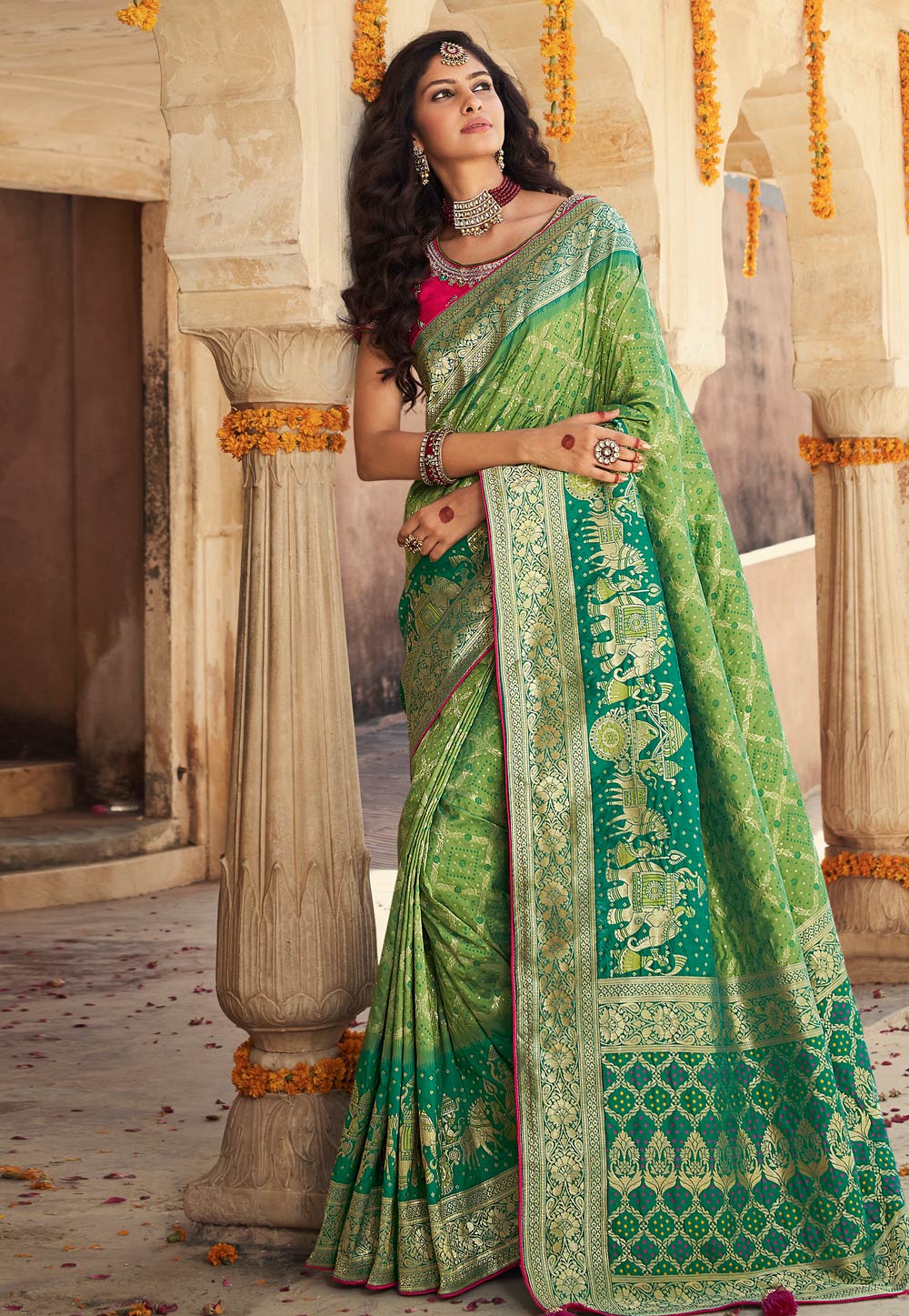 Green Banarasi Silk Festival Wear Saree 231193