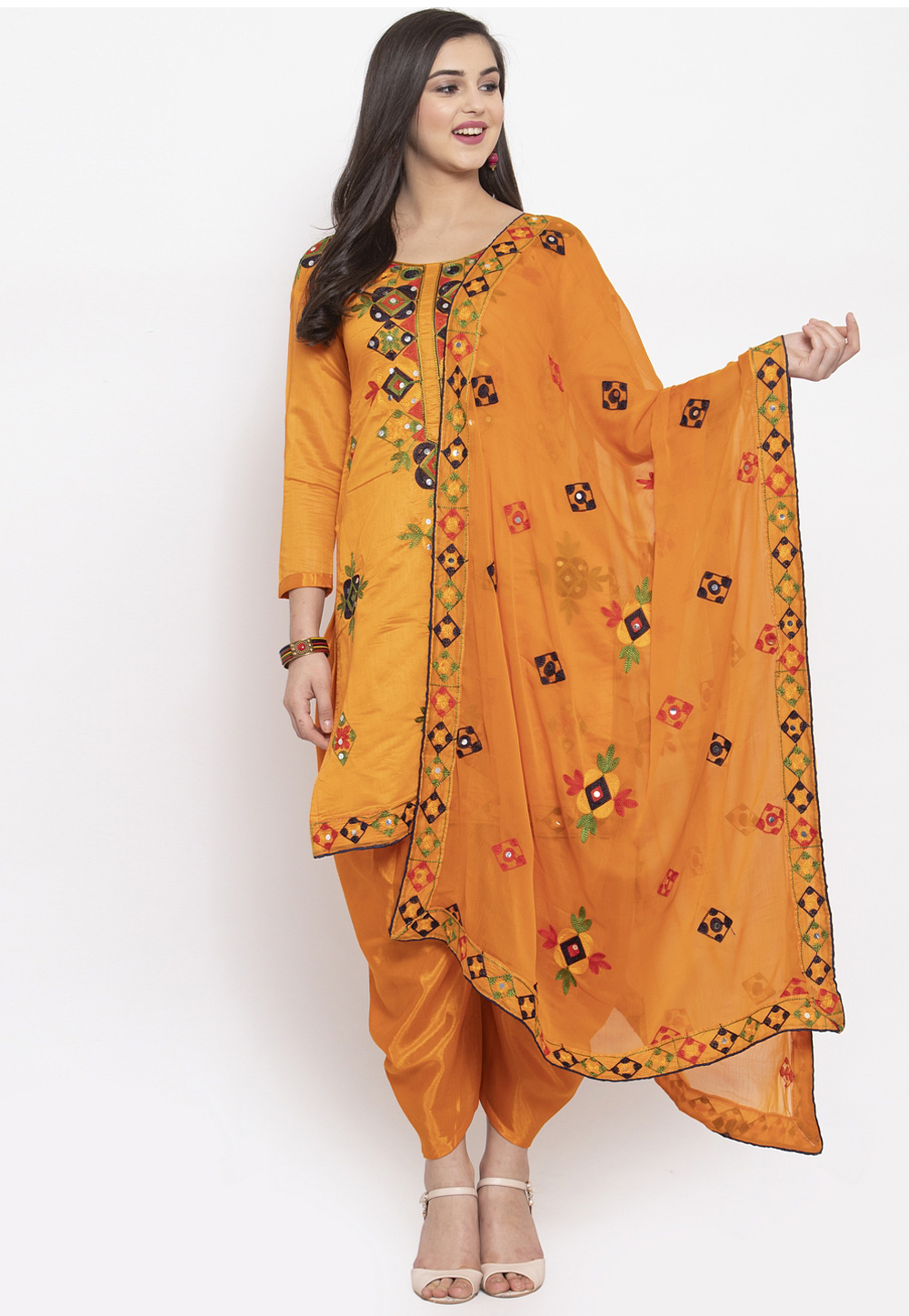Orange Chanderi Silk Dhoti Salwar Suit 207203