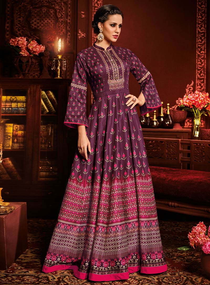 Purple Silk Floor Length Anarkali Suit 90834