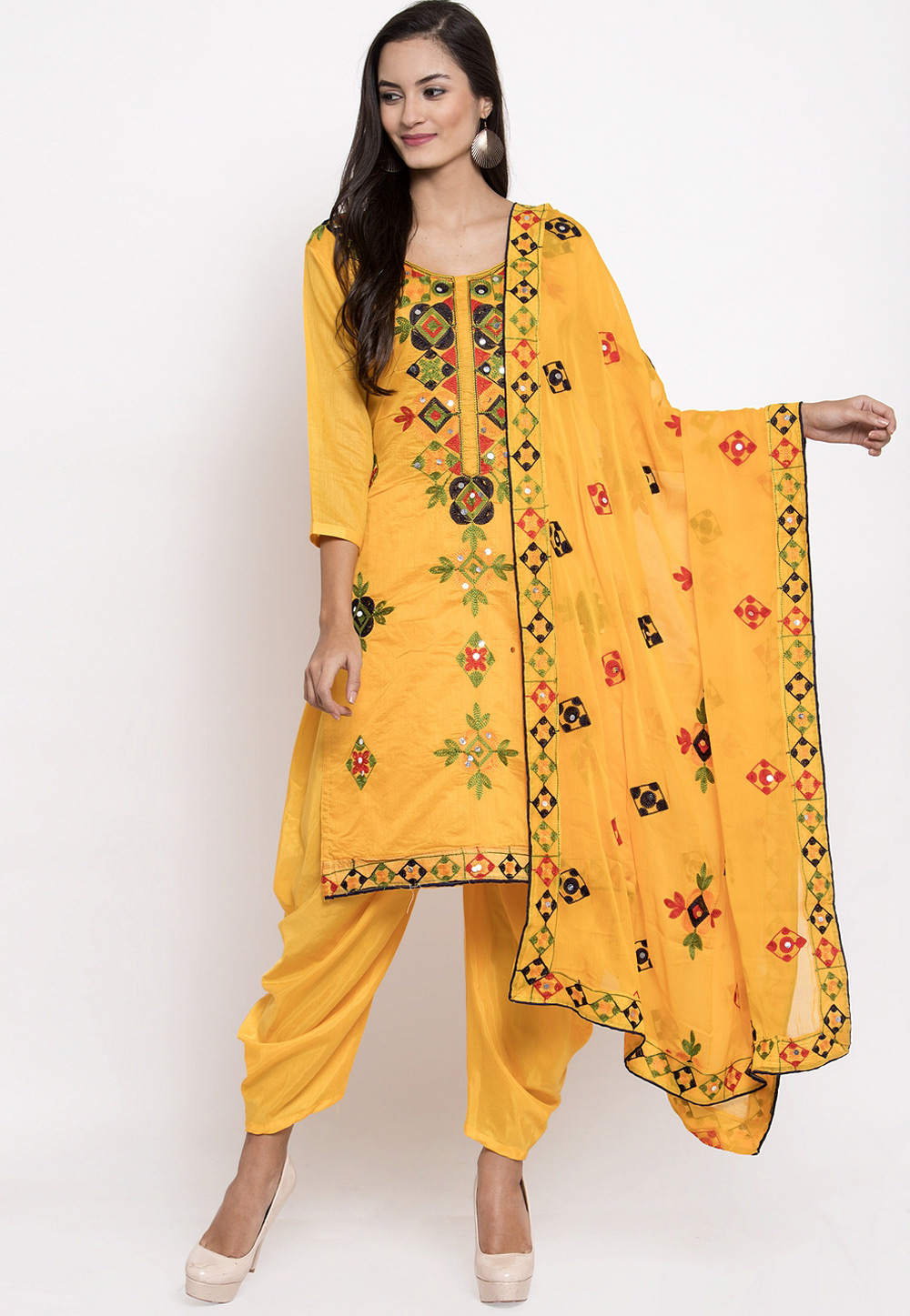 Yellow Chanderi Silk Dhoti Salwar Suit 207207