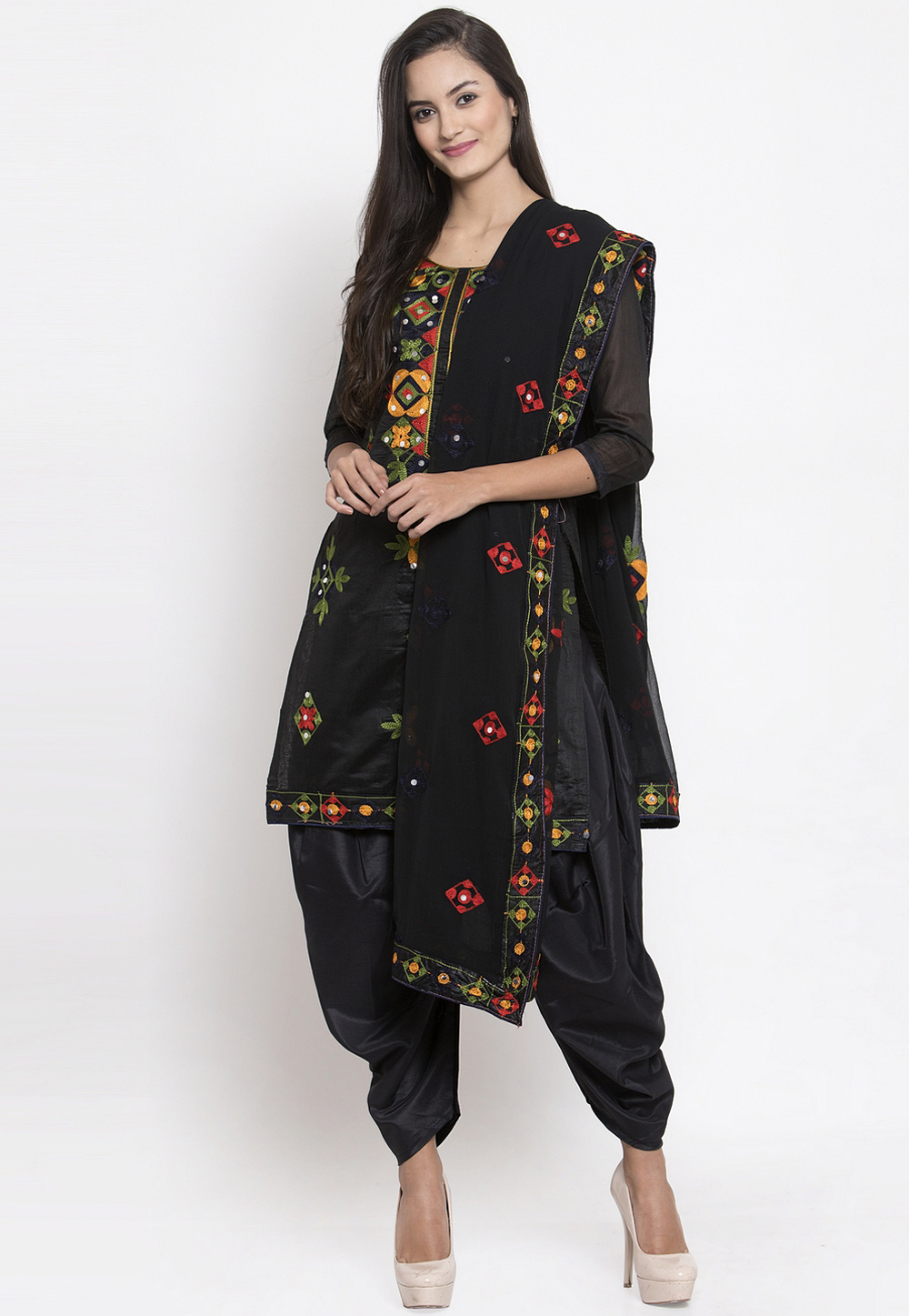 Black Chanderi Silk Dhoti Salwar Suit 207209