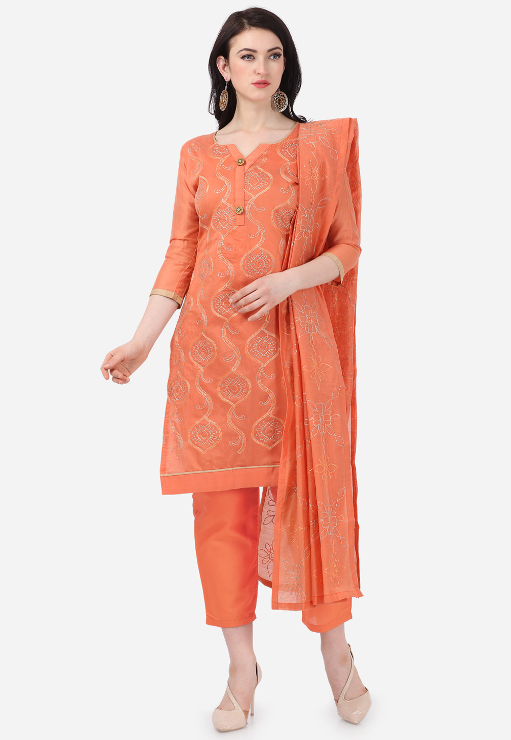 Orange Chanderi Silk Kameez With Pant 207428