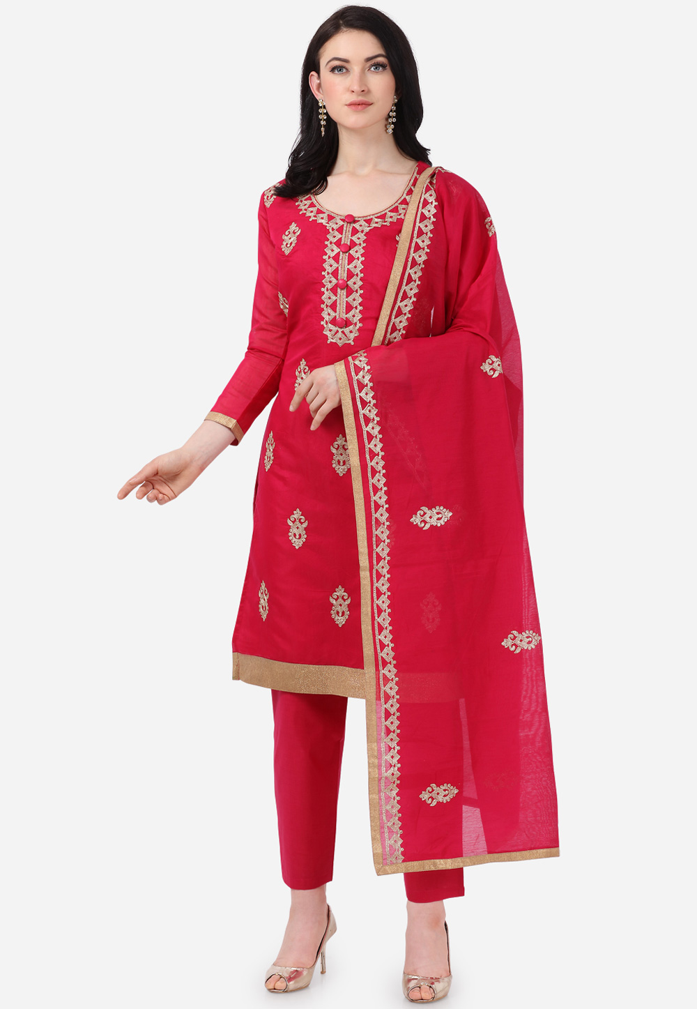 Magenta Chanderi Silk Pant Style Suit 207429