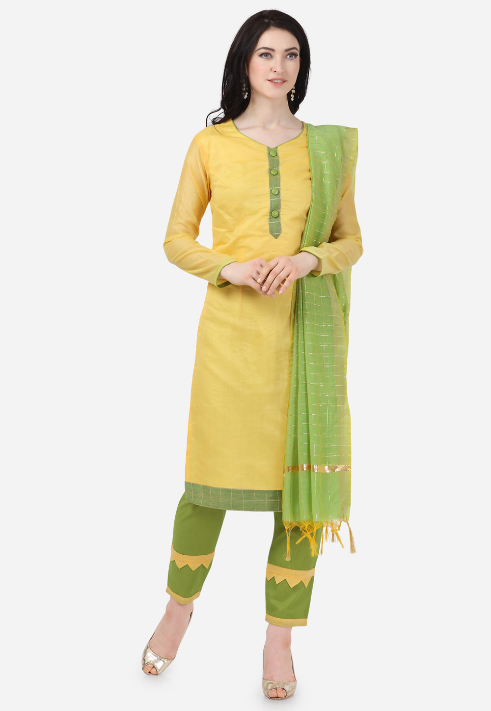 Yellow Chanderi Silk Kameez With Pant 207434