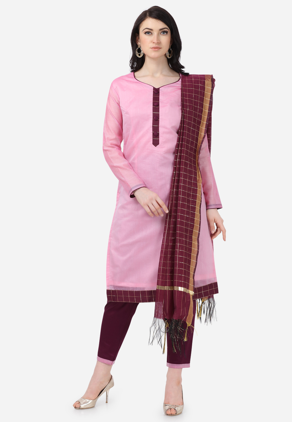 Pink Chanderi Silk Pant Style Suit 207437