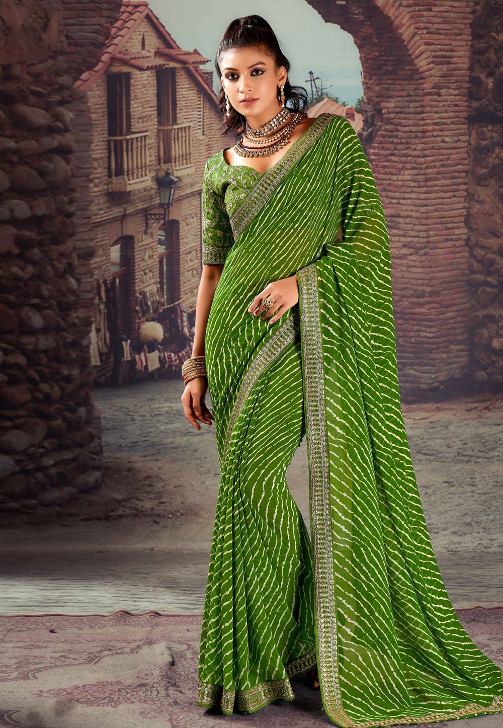 Light Green Georgette Saree With Blouse 276247