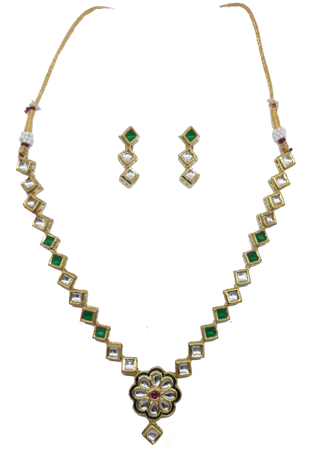 Green Alloy Austrian Diamonds Necklace With Earrings 187652