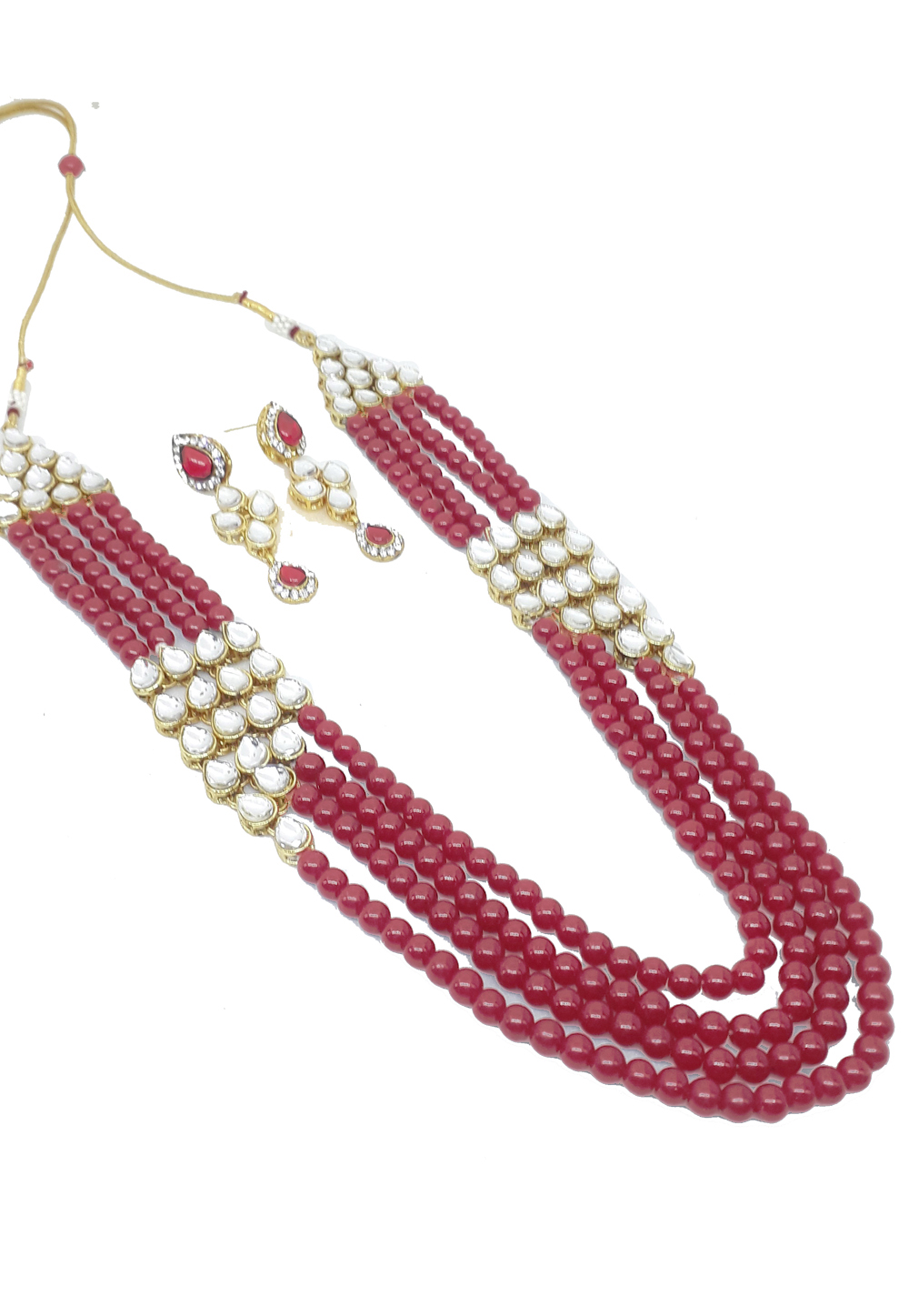 Maroon Alloy Austrian Diamonds Necklace With Earrings 187660