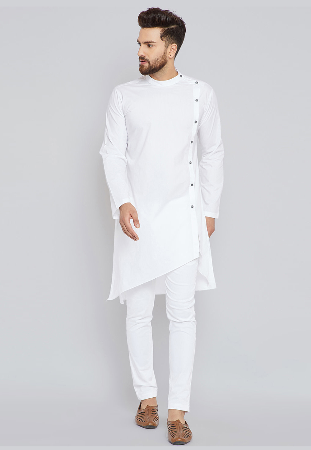 White Cotton Readymade Kurta Pajama 213627