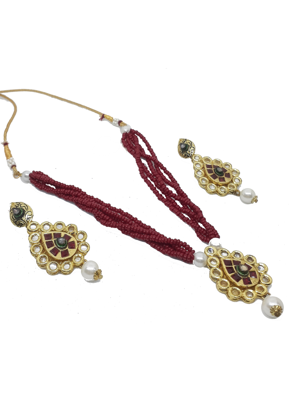 Maroon Alloy Austrian Diamonds Necklace With Earrings 187662