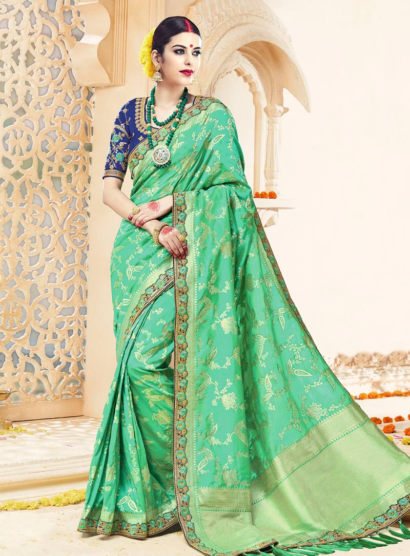 Light Green Silk Saree With Embroidered Blouse 89673