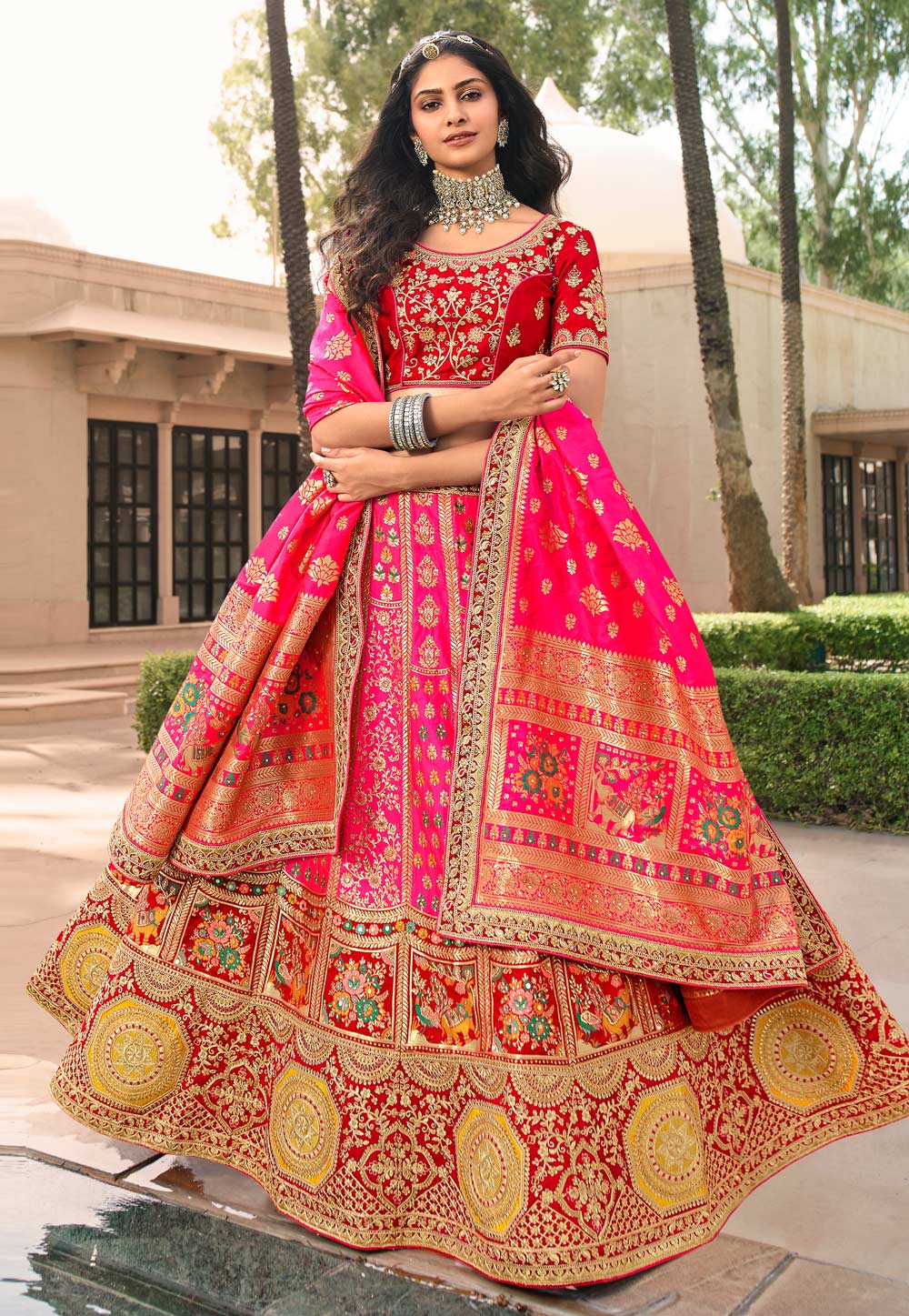 Pink Banarasi Silk Embroidered Lehenga Choli 233301