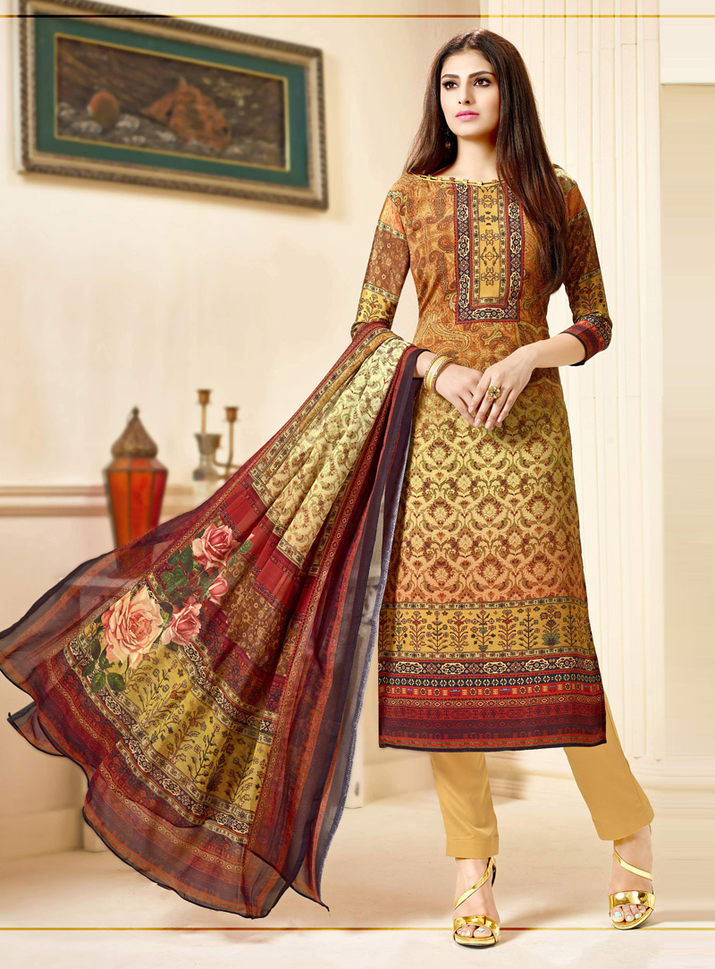 Brown Chanderi Pakistani Style Suit 120470