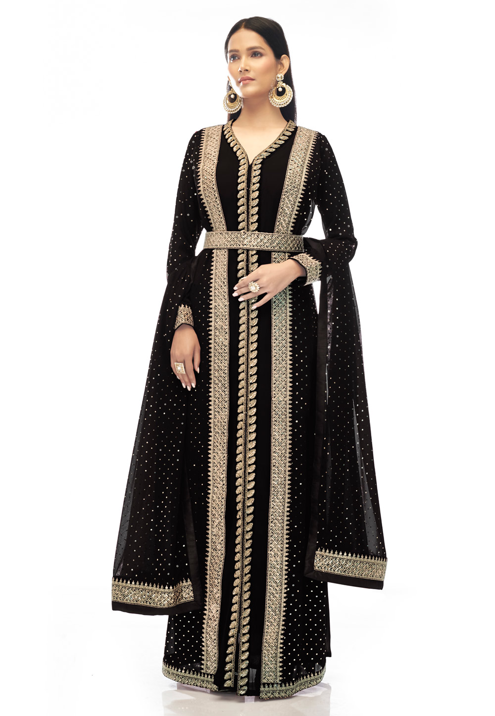 Black Georgette Abaya Style Anarkali Suit 248154