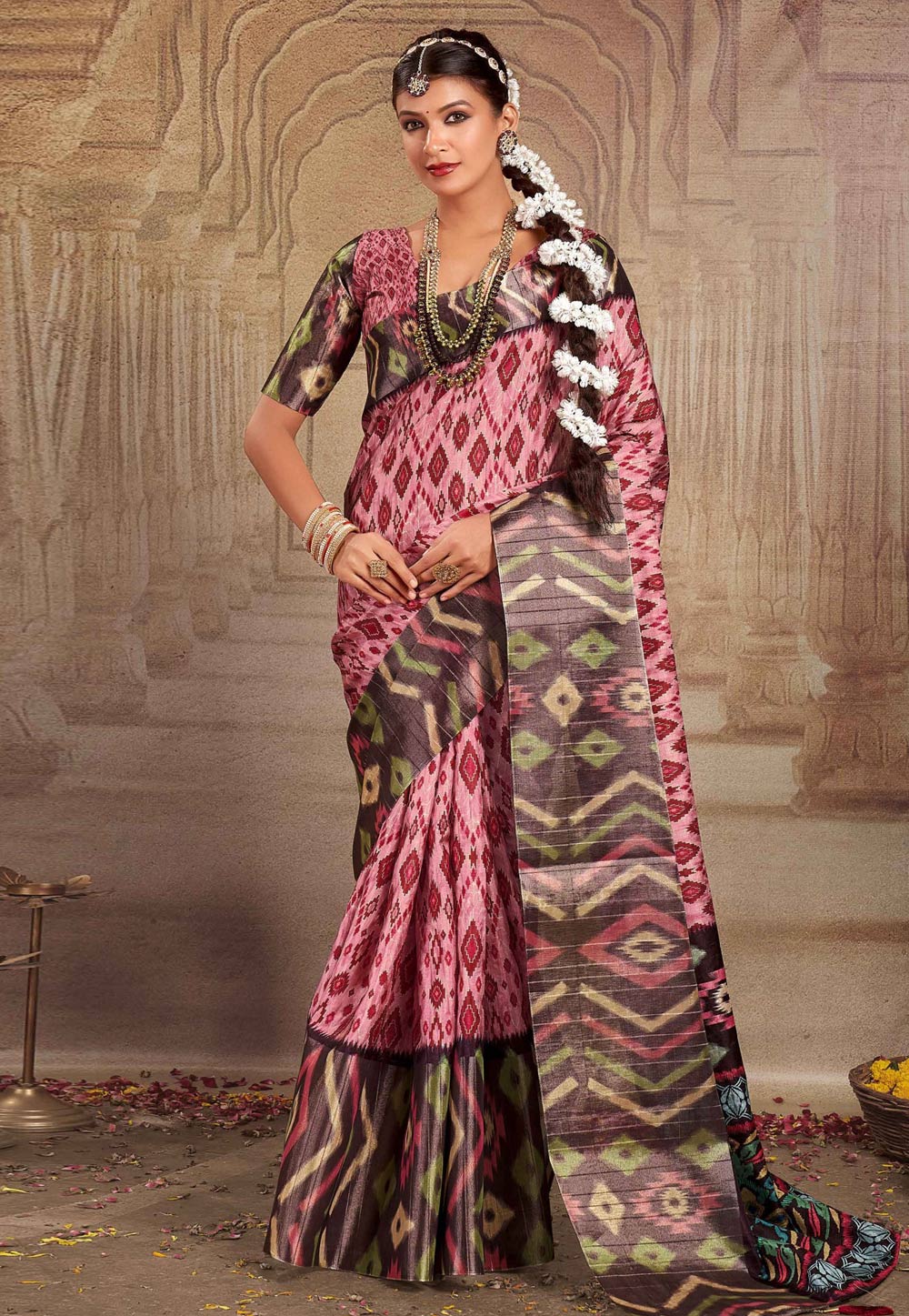 Pink Tussar Silk Saree With Blouse 277799