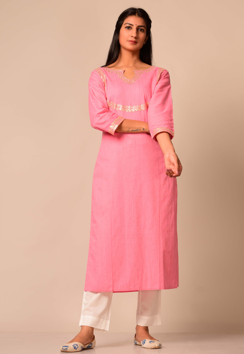 Pink Cotton Readymade Kurti 207339