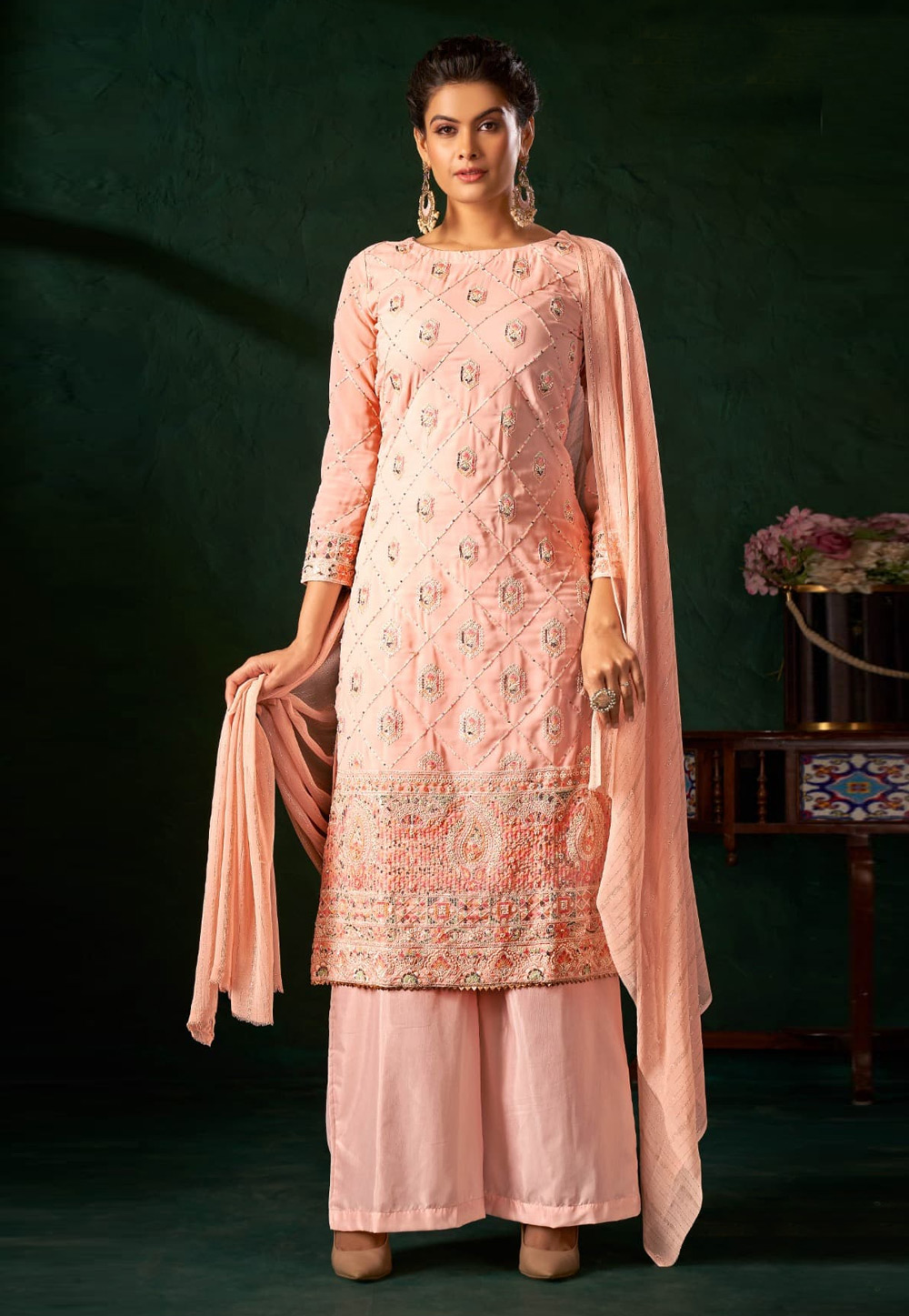 Peach Viscose Georgette Pakistani Suit 276462