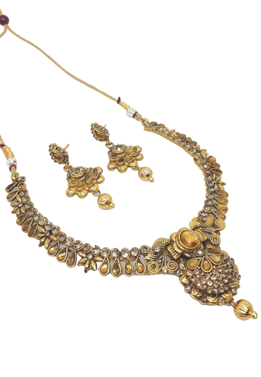Brown Alloy Austrian Diamonds Necklace With Earrings 187666