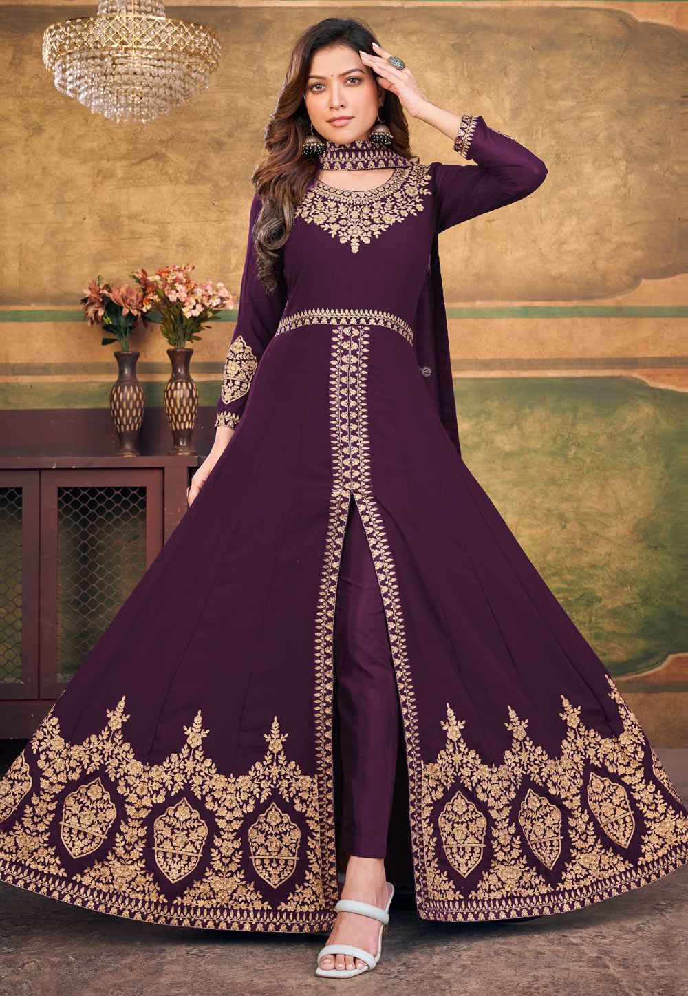 Purple Faux Georgette Anarkali Suit 259455
