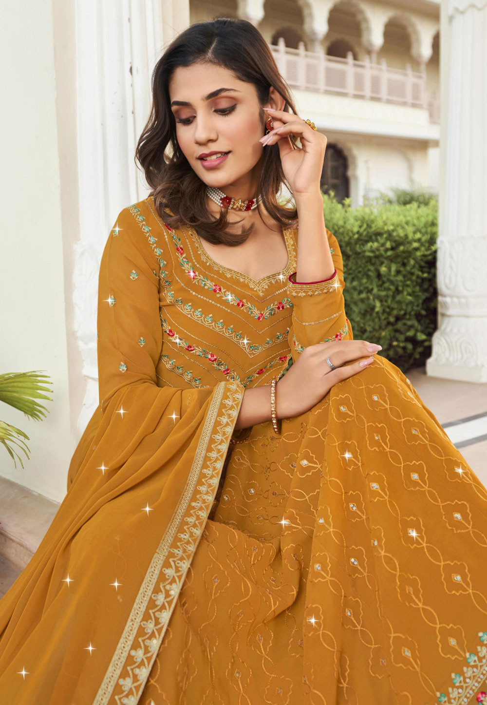 Mustard Yellow Embroidered Anarkali Set - M | Aza fashion, Fashion, Indian  ethnic wear