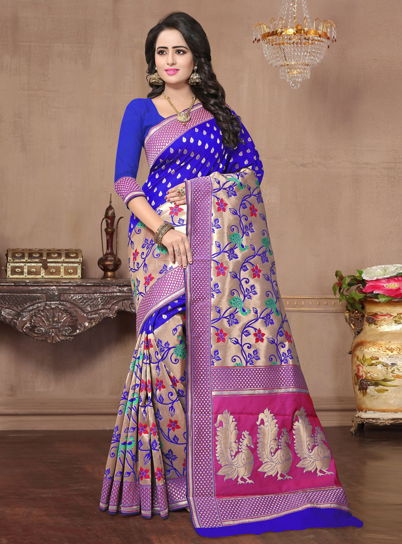 Royal Blue Banarasi Silk Festival Wear Saree 117476
