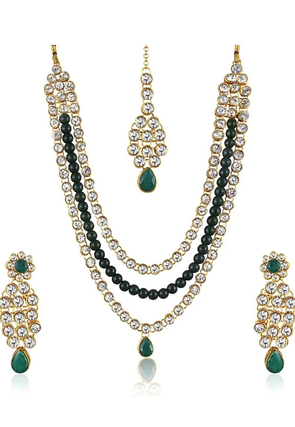 Green Alloy Austrian Diamonds Necklace With Earrings 187674