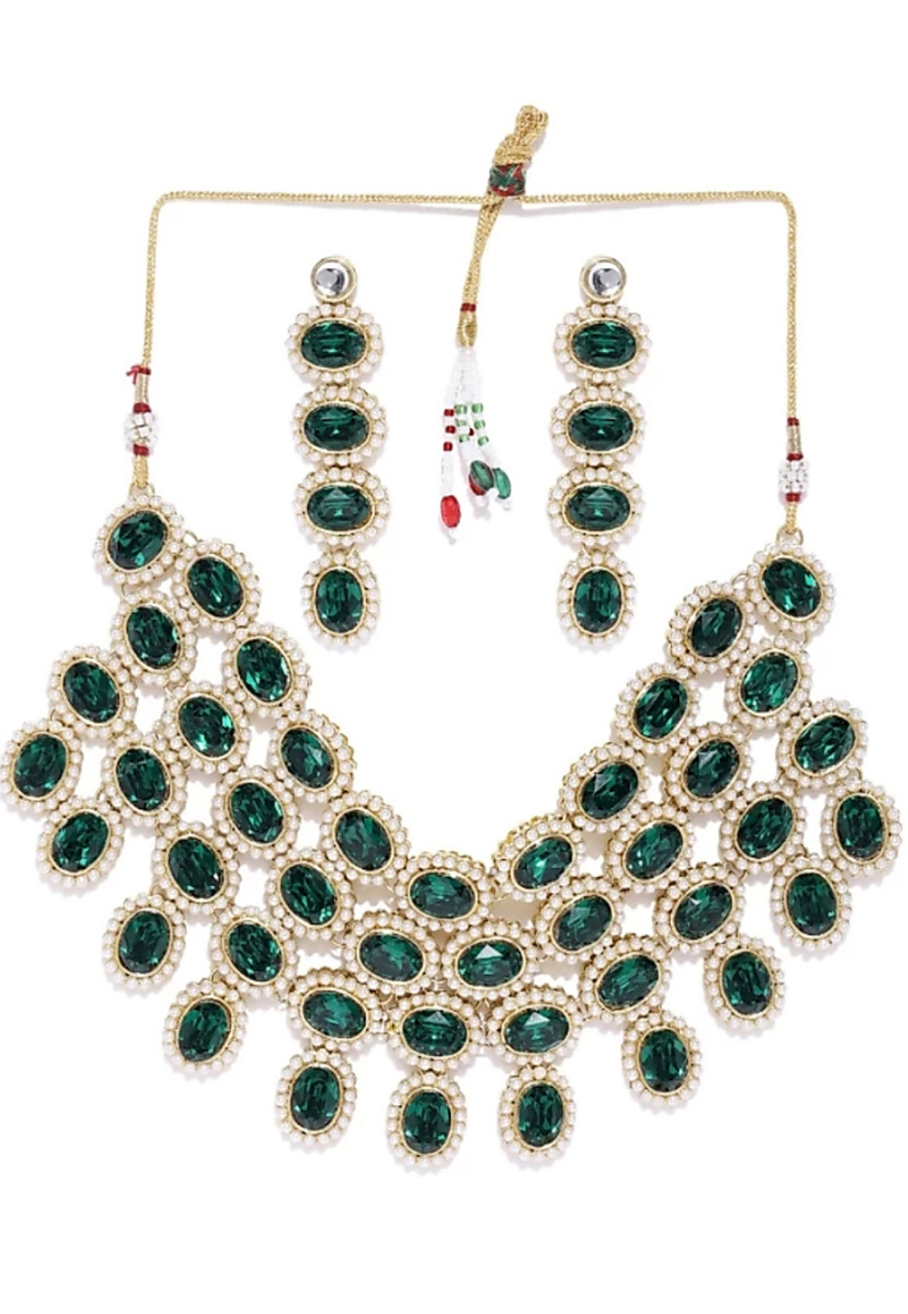 Green Alloy Austrian Diamonds Necklace With Earrings 187675