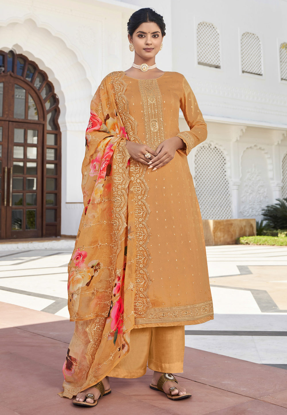 Orange Georgette Pakistani Suit 256703