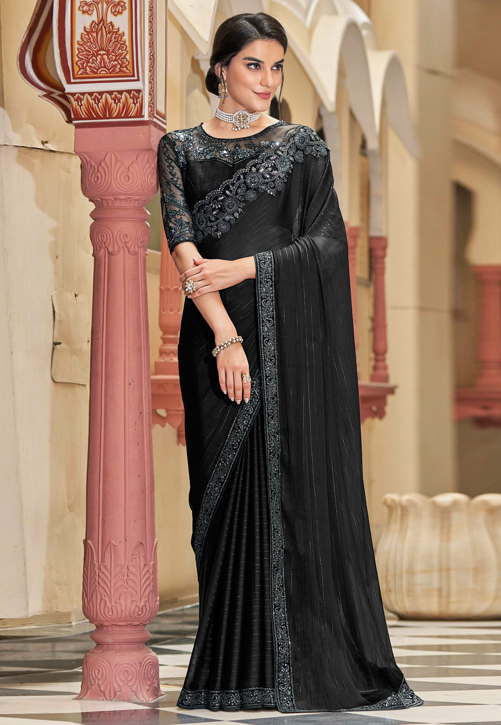 Black Silk Saree With Blouse 250043