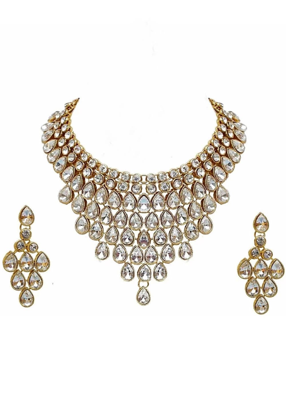 White Alloy Austrian Diamonds Necklace With Earrings 187684