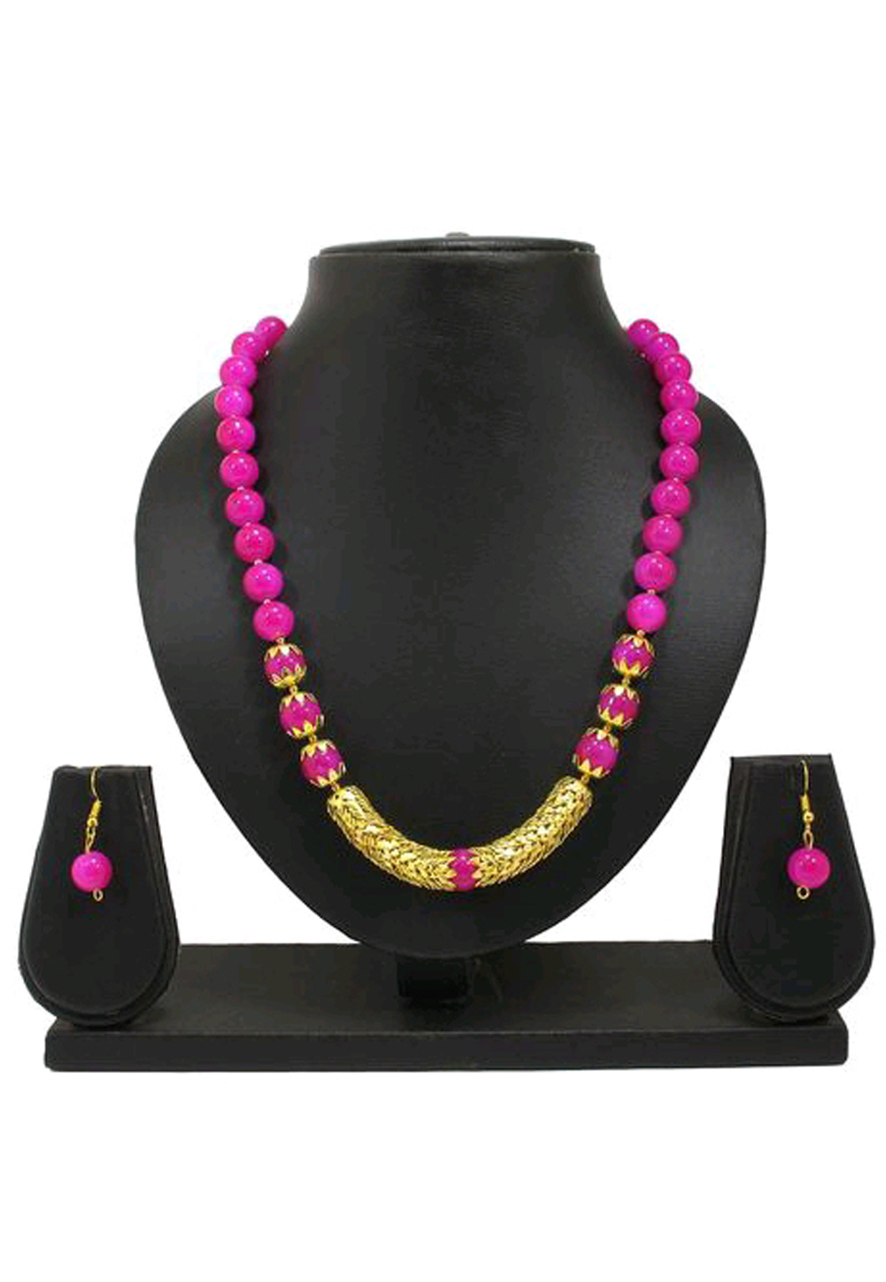 Pink Alloy Austrian Diamond Necklace Set Earrings 191576