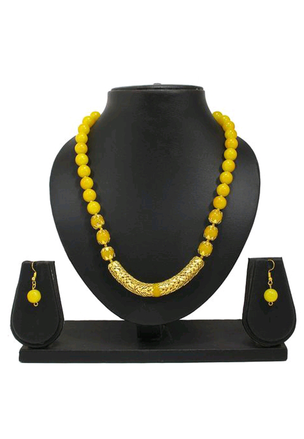 Yellow Alloy Austrian Diamond Necklace Set Earrings 191578