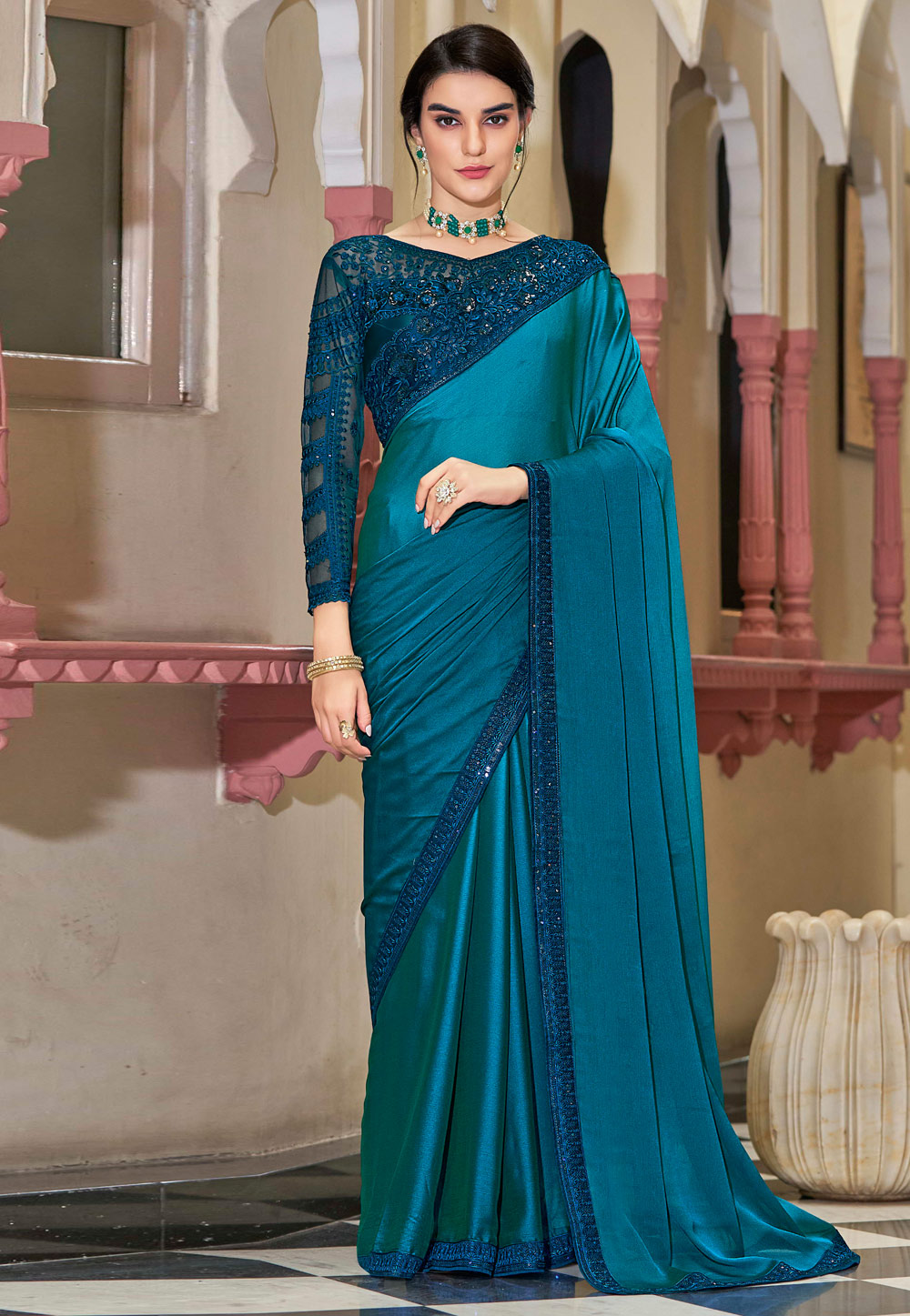 Blue Silk Saree With Blouse 250045