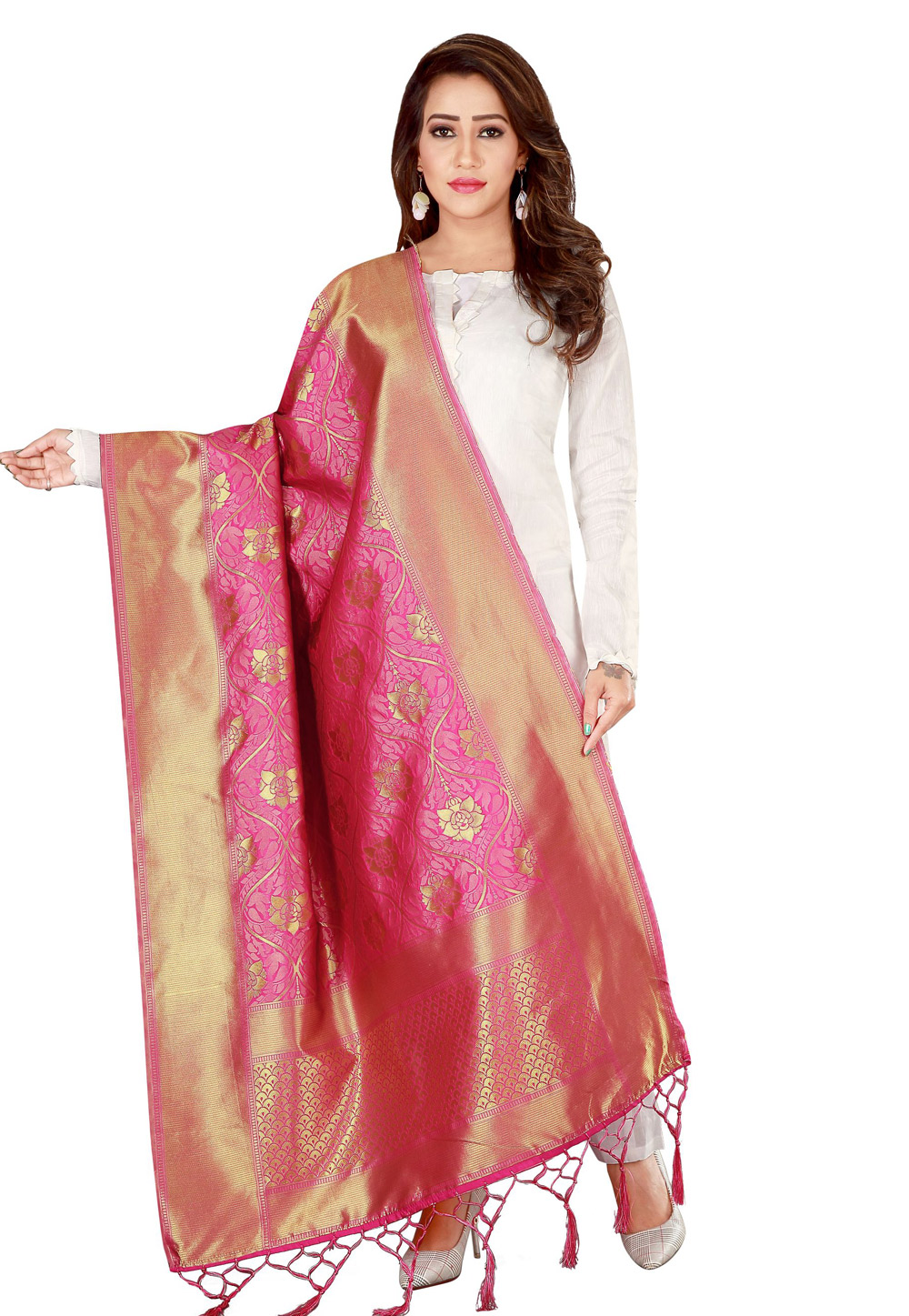 Pink Banarasi Silk Dupatta 171600
