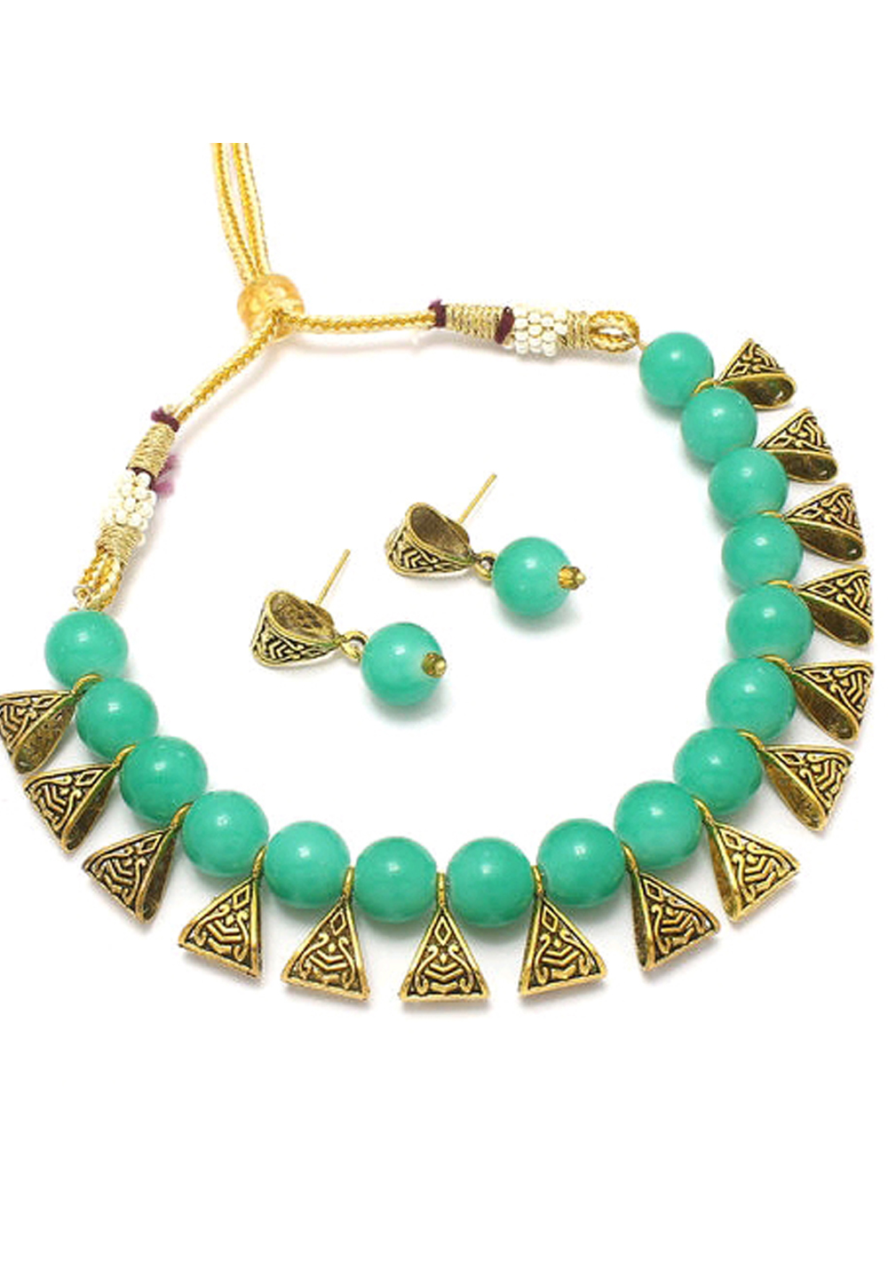 Green Alloy Austrian Diamond Necklace Set Earrings 191593