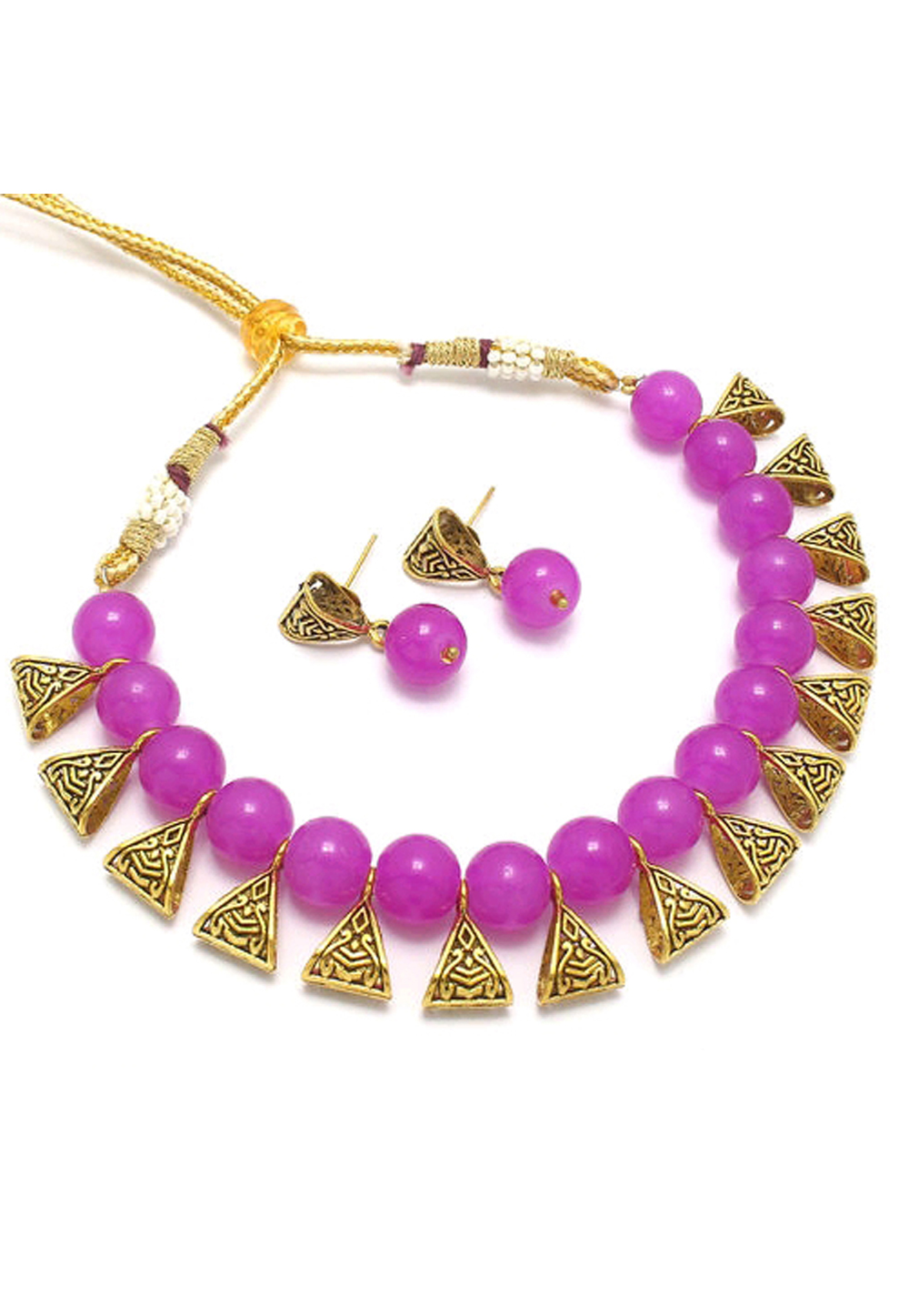 Pink Alloy Austrian Diamond Necklace Set Earrings 191594