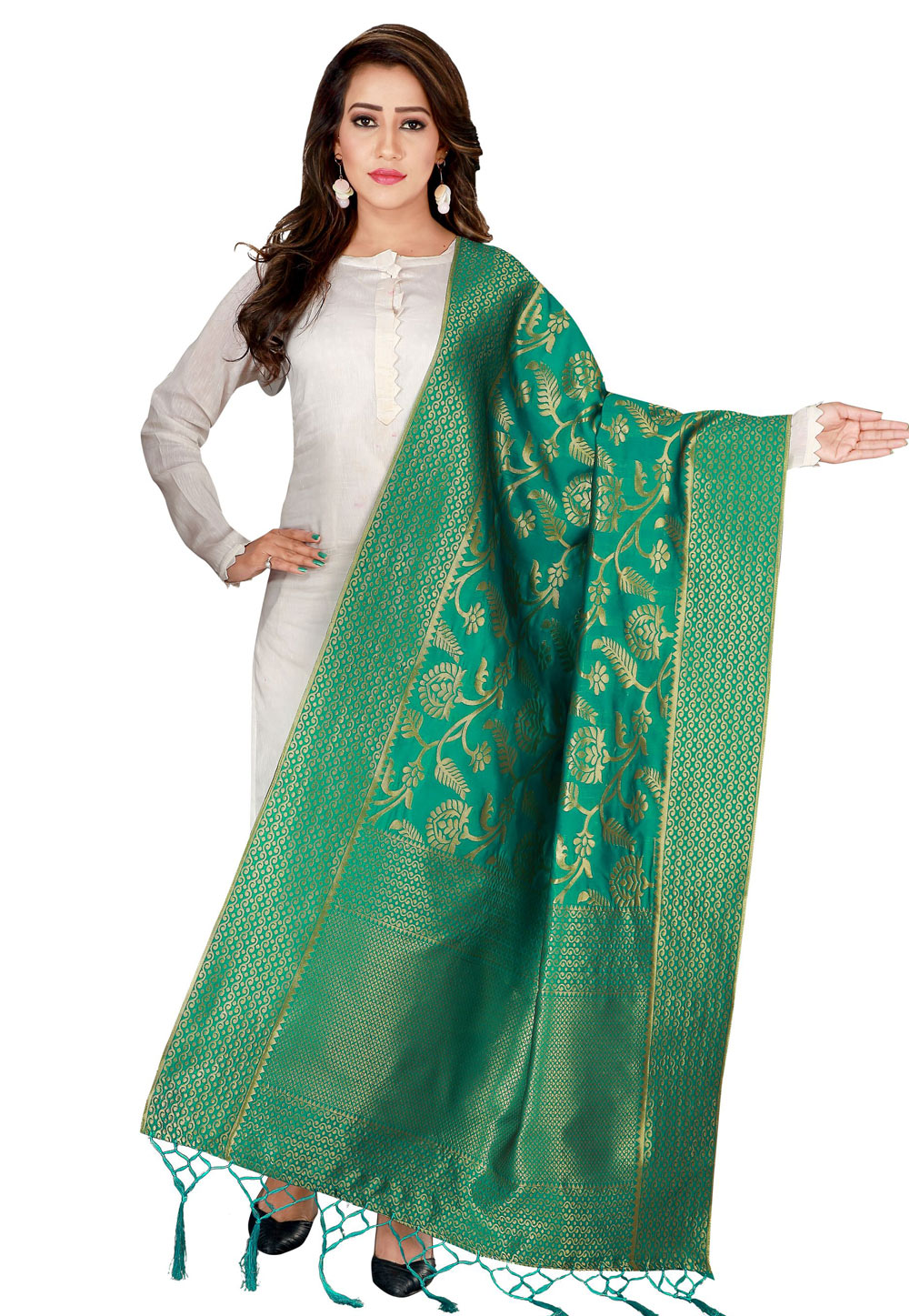Sea Green Banarasi Silk Dupatta 171603
