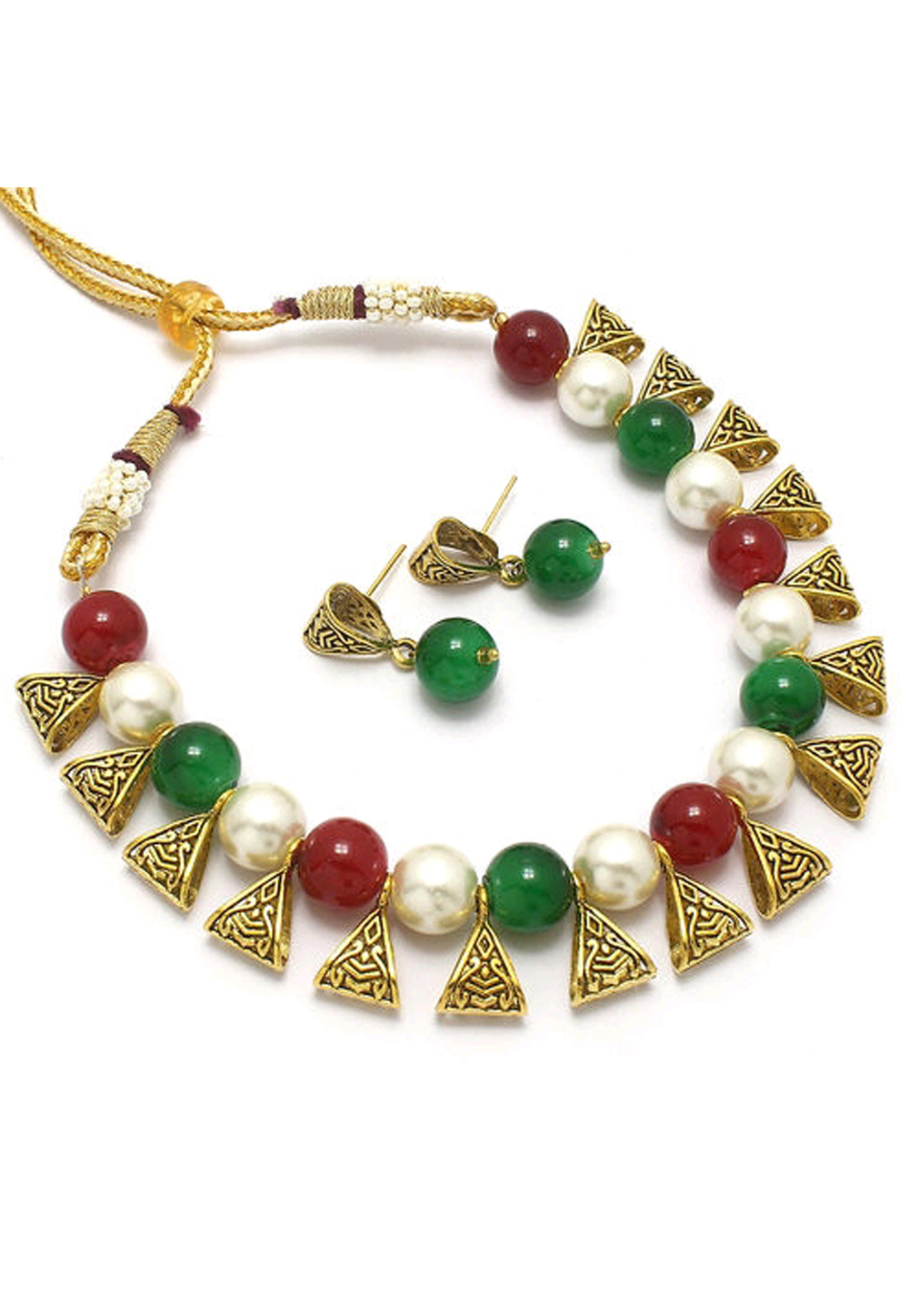 Green Alloy Austrian Diamond Necklace Set Earrings 191596