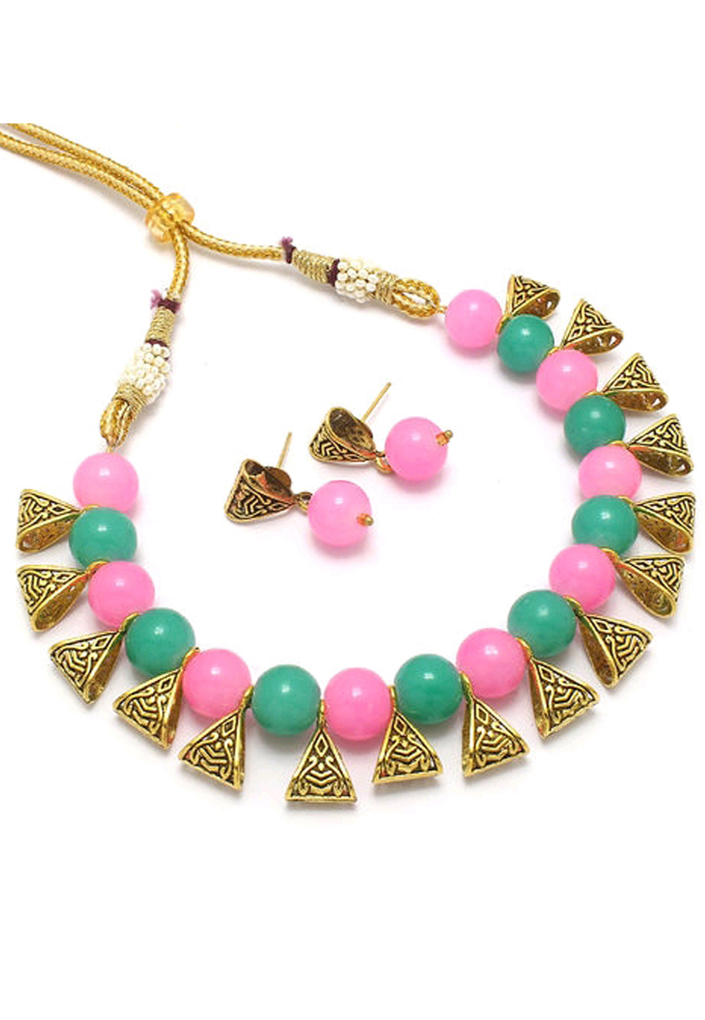 Pink Alloy Austrian Diamond Necklace Set Earrings 191597
