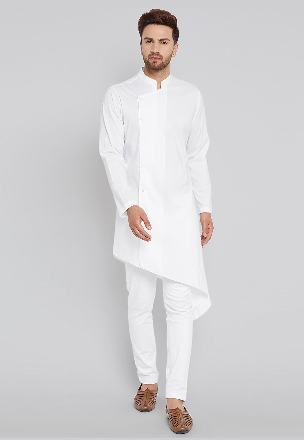 White Cotton Readymade Kurta Pajama 213632