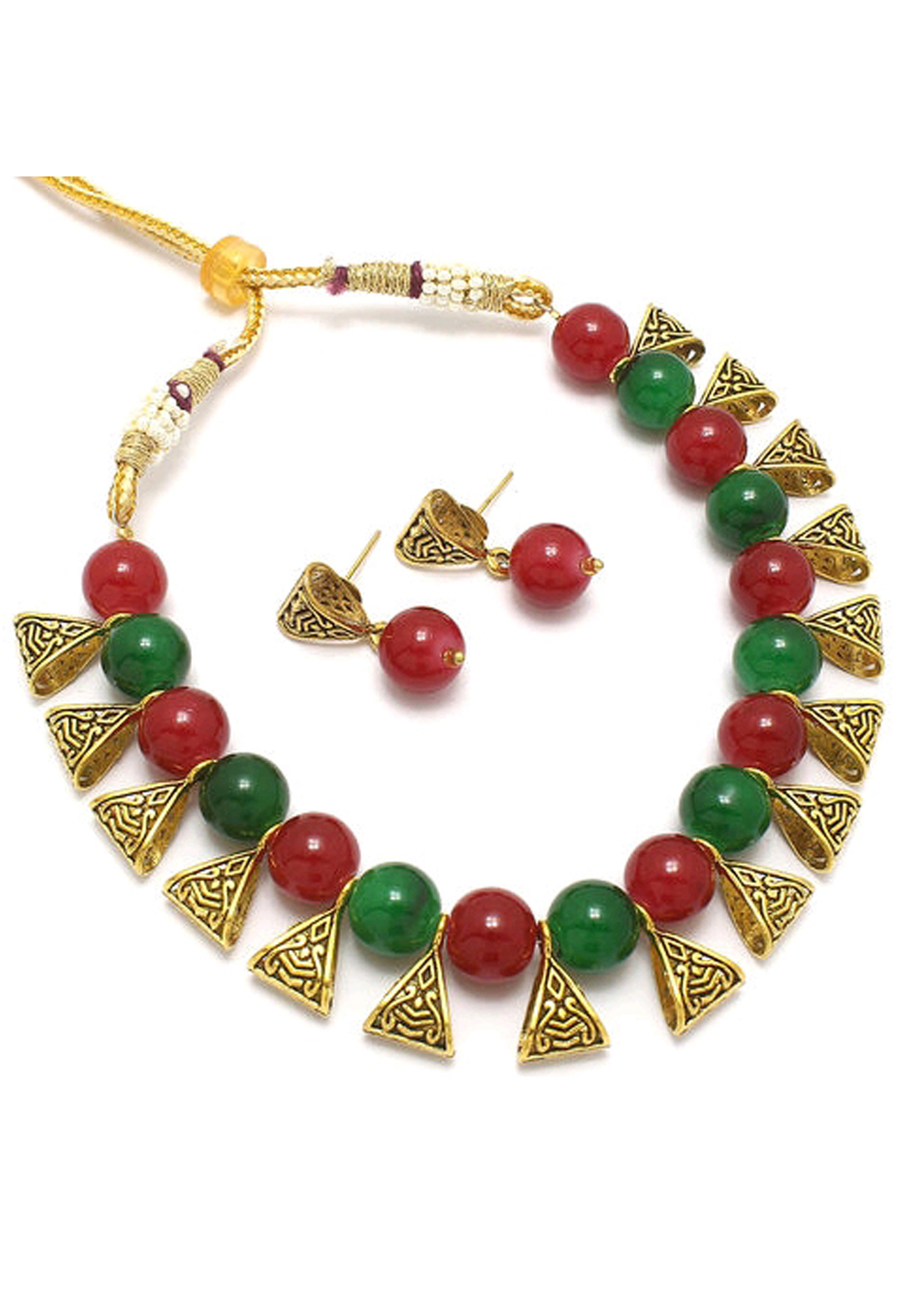 Red Alloy Austrian Diamond Necklace Set Earrings 191599