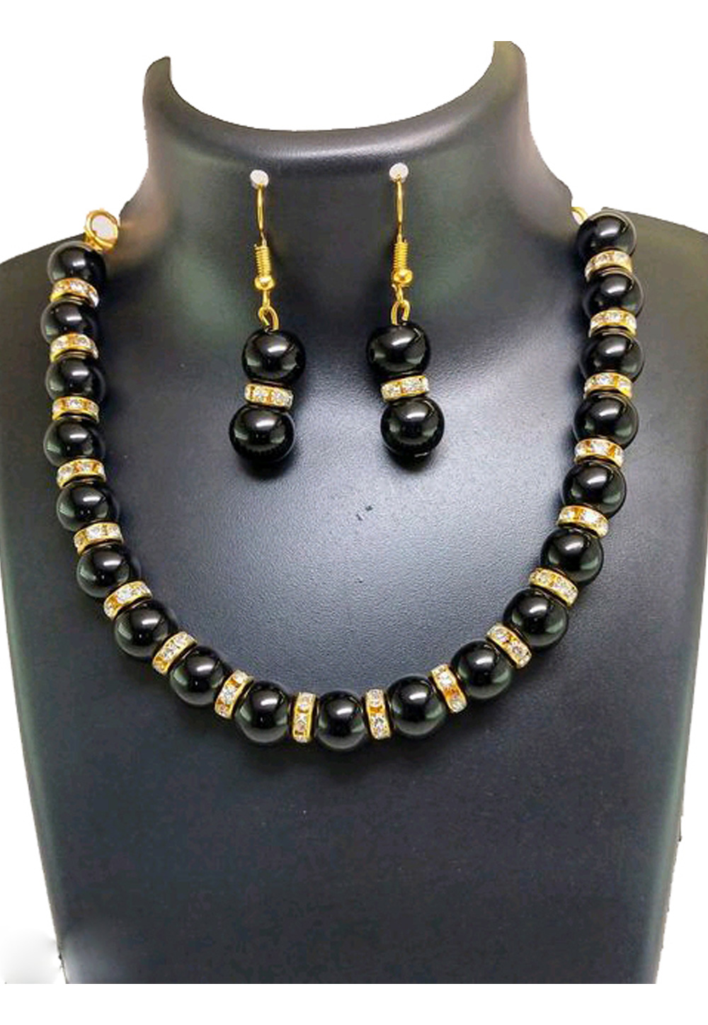 Black Alloy Austrian Diamond Necklace Set Earrings 191601