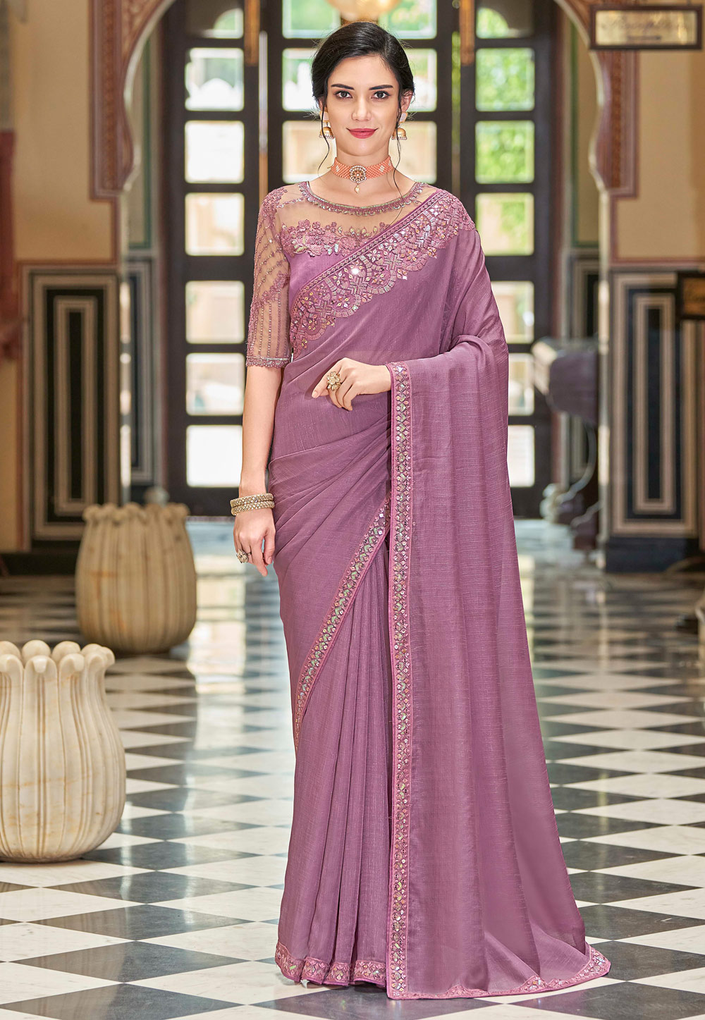 Light Purple Silk Saree With Blouse 250046