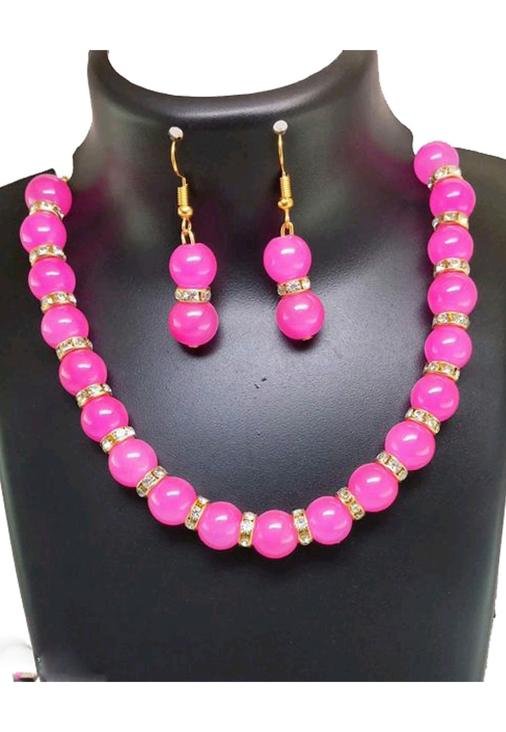 Pink Alloy Austrian Diamond Necklace Set Earrings 191607