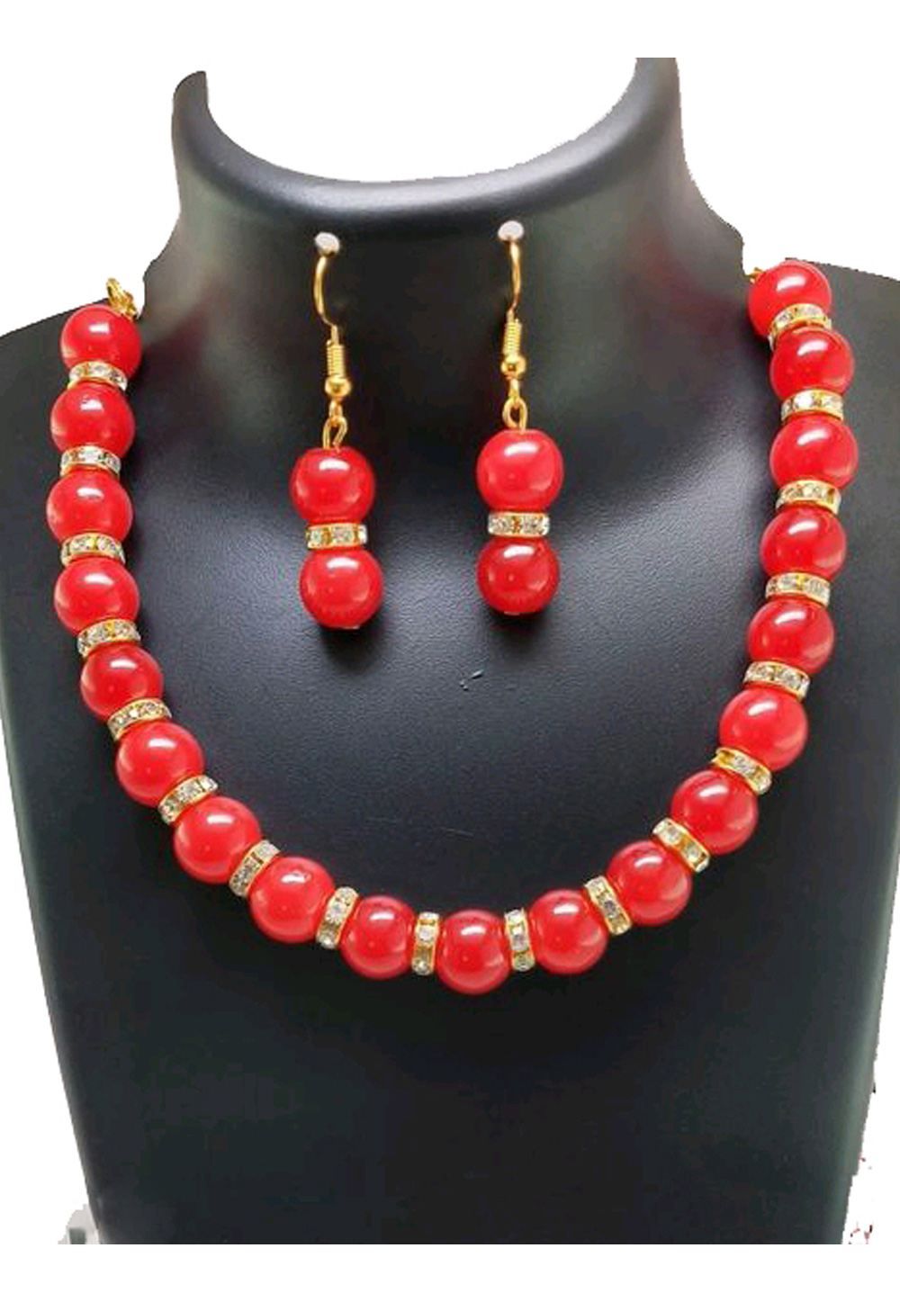 Red Alloy Austrian Diamond Necklace Set Earrings 191608